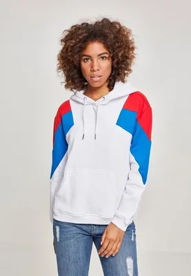 Produktbild von Urban Classics Damen Hoodie Ladies Oversize 3-Tone Block Hoody White/Firered/Brightblue-S
