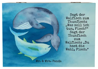 Produktbild von Mr. & Mrs. Panda Box Walfisch Thunfisch Design 22 x 15 cm - Weiß - Geschenk, Witz, Wahl, Wal, Geschenkbox, fotobox, Tunfisch, holzkästchen, Lustige Sprüche, Truhe