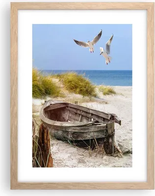 Produktbild von Gerahmtes Poster - Rahmen in heller Eiche - Strand Möwen £ódŸ - 30x40 cm - Wand Bild - Wanddeko - Wandbilder - Wandposter - Bilderrahmen - Bilder - Kunstdruck - Wandbild - P2NPA30x40-4170
