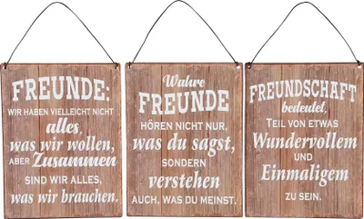 Produktbild von 3er Set Blechschilder H20cm Freundschaft Sprüche Braun Wandbild Wanddeko Deko
