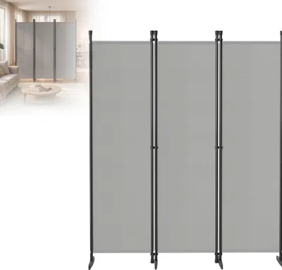 Image de LZQ Paravent Séparateur de pièce 5 panneaux 250 x 180 cm Gris clair Autoportant Pliable – Brise-vue pour salon, chambre, bureau, jardin – Paravent espagnol Cloison de séparation