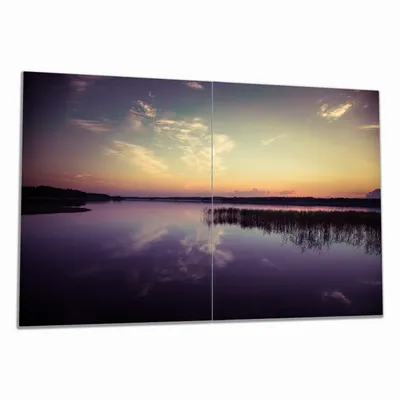Produktbild von Wallario Herdabdeckplatte aus Glas, Größe 80 x 52 cm 2-teilig, Motiv See in der Abenddämmerung