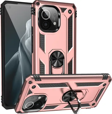 Obrázek produktu pro Pouzdro pro Xiaomi Mi 11 dvouvrstvé robustní, vojenská ochrana pouzdro s držákem prstenu a stojánkem Zlato