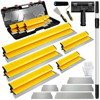 Imagen del producto de Juego de espátulas de 16 piezas, con cuchillas de acero inoxidable de 15 a 80 cm, mango telescópico, para trabajos en paredes