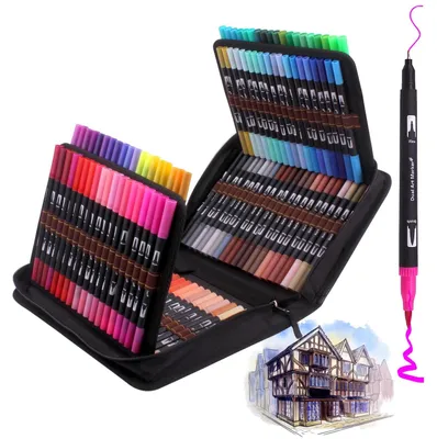 Image de 120 stylos pinceaux à pointe double, aquarelle, feutres fins pour calligraphie, dessin, livres de coloriage