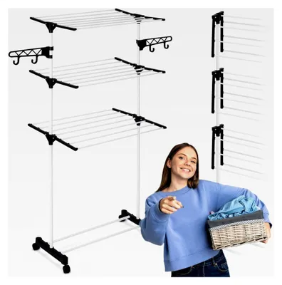 Produktbild von Wäscheständer Turm mit Rollen, ausziehbar, platzsparend, Wäschetrockner mit stabiler Konstruktion, Trockenfläche 15 m, 156 x 58,5 x 76 cm