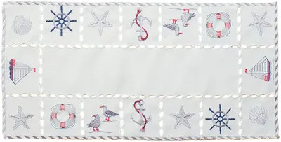 Immagine prodotto di Runner da tavola motivi marittimi lana bianco ricamo colorato 35x70cm
