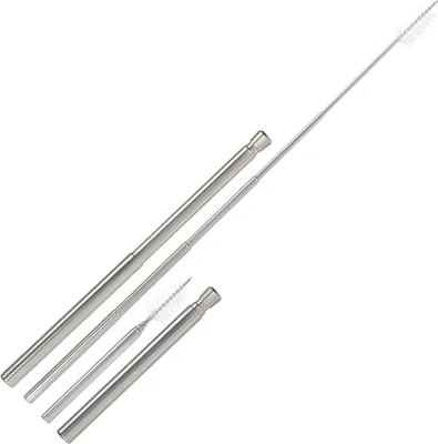 Produktbild von com-four® 2x Faltbarer Strohhalm aus Edelstahl - rostfrei und wiederverwendbar - Trinkhalm mit je einer Teleskop-Bürste als Geschenkidee für Urlaub, Reisen, Outdoor - 20 cm