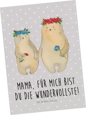 Produktbild von Mr. & Mrs. Panda Grußkarte Bären mit Blumenkranz - Grau Pastell - Geschenk, Muttertag, Postkarte, Ansichtskarte, Postkarten, Kinder, Familie, Mama, bildkarte, Fotokarte