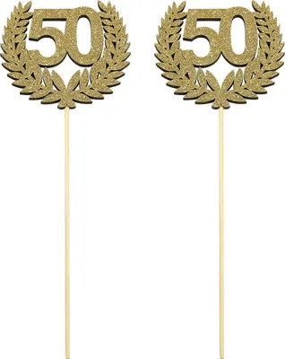 Produktbild von Oblique Unique 2 Torten Kuchen Topper Aufsatz Zahl 50 Glitzer Kranz für Goldene Hochzeit 50. Geburtstag Jubiläum Deko gold