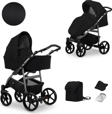 Produktbild von Kunert MATA 2in1 Kinderwagen in Schwarz mit Graphit Rahmen – Sicherer und komfortabler Babywagen