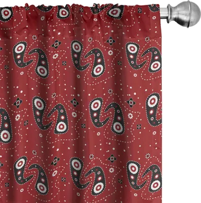 Zdjęcie produktu dla ABAKUHAUS Czerwono-czarne zasłony, firanki, azjatycki etniczny wzór paisley z kwiatami w kropki, nadruk mandala, 2 sztuki 75 x 245 cm, rubinowo-białe