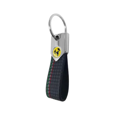Produktbild von Abarth Schlüsselanhänger, Carbon Trikolore Schwarz mit Abarth Scorpione Logo Gelb