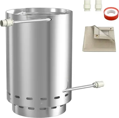 Immagine prodotto di Riscaldatore per piscina a legna, contenitore in acciaio con serpentina riscaldante da 14 metri, attacchi da 32/38 mm, griglia di ventilazione forata e cassonetto per la cenere. Riscaldatore per falò e riscaldamento di piscine (1 set)