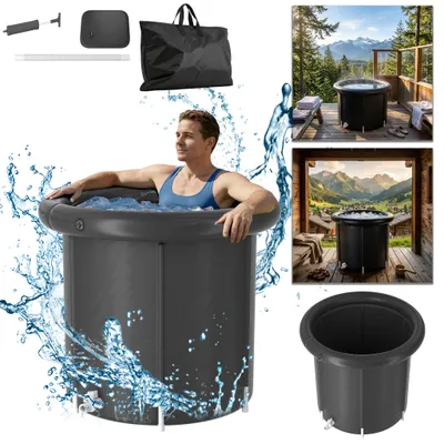 Produktbild von YRHome Komfortable Eisbadewanne, Kältetherapie Tonne mit Sitzkissen und Staubabdeckung für Zuhause