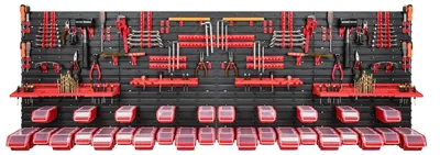 Obrázek produktu pro Nástěnná organizátorská deska do dílny - 230 x 78 cm - 30 úložných boxů