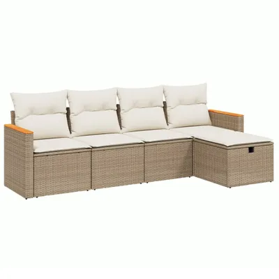 Imagen del producto de vidaXL Juego de 5 piezas de sofá de jardín con cojines, color beige, de ratán sintético
