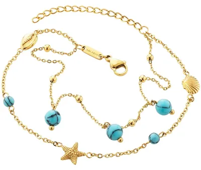 Produktbild von Julie Julsen JJAC31059G Damen Fußkettchen Edelstahl Gold blau 27 cm