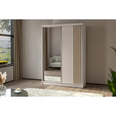 Produktbild von Schiebetürenschrank NELA II 120cm - 2-türig Kleiderschrank, Garderobe, Schrank mit Spiegeln & 2 Schubladen, Farbe: Kaschmir + Artisan Eiche