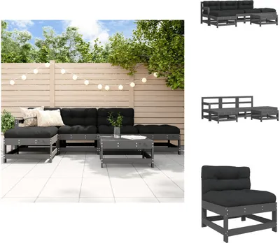 Immagine prodotto di vidaXL Set di 6 pezzi da giardino con cuscini in legno massiccio grigio - Set di mobili da giardino