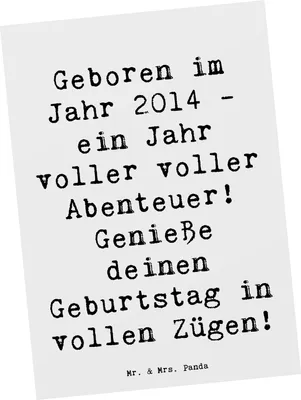 Produktbild von Mr. & Mrs. Panda Postkarte Spruch 2014 Geburtstag Abenteuer - Weiß - Geschenk, Happy Birthday, Jahrgangsgeburtstag, Alter, Ansichtskarten, Geburtsjahr, besonderer, feiern