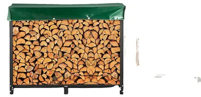 Produktbild von VEVOR Holzlagerregal, 6 Fuß Holzregal für den Außenbereich, schwarzes Holzregal, Stahl Holzregal für den Außenbereich, Holzlager mit einer Tragfähigkeit von 1300 lbs, Holzregal mit Abdeckung und Kaminwerkzeugset, 244.5x36.2x122 cm