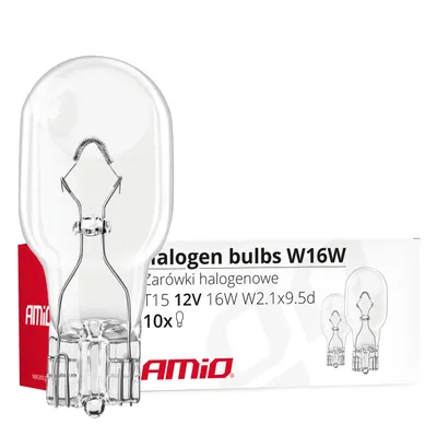Zdjęcie produktu dla Żarówki halogenowe W16W T15 16W W2.1x9.5d 12V 10 szt. (E4) AMIO-02549