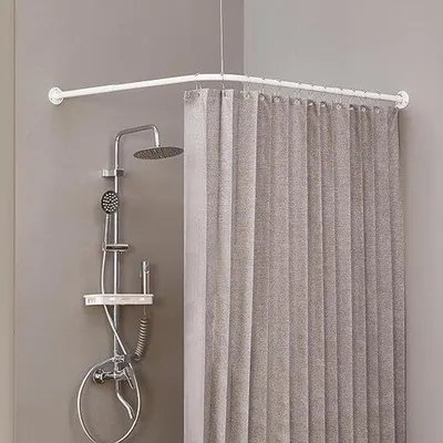 Produktbild von Famanu Duschvorhangstange L-Form verstellbar 75-95 × 75-95 cm - Edelstahl, bohrfrei
