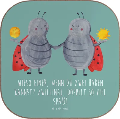Produktbild von Mr. & Mrs. Panda Untersetzer für Gläser Zwillinge Spaß - Meeresbrise - Geschenk, Geschenke Astrologie, feiern, gläseruntersetzer, Sternzeichen, Holzuntersetzer, Coaster