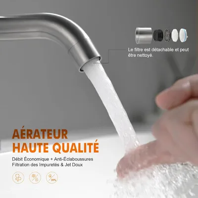 Produktbild von Moderne Einhebel-Waschtischarmatur aus Edelstahl, ger?uscharme Keramikkartusche, Warm- und Kaltwasserfunktion, silberfarben