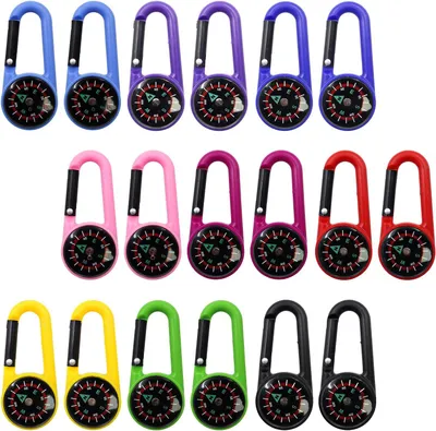 Imagen del producto de Mini mosquetón con brújula, juego de 18 unidades, de colores variados, ideal para actividades al aire libre y para niños
