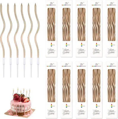 Image de 60 bougies d'anniversaire en spirale avec supports, longues et fines, idéales pour les cupcakes, les gâteaux. Couleurs vives, parfaites pour les fêtes et les mariages