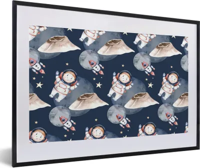 Produktbild von MuchoWow® Gerahmtes Poster Weltraum - Rakete - Astronaut - Jungen - Mädchen - Kinder - Kinder 60x40 cm - Poster mit Schwarzem Bilderrahmen Wandposter Rahmen Foto Bilder - Schlafzimmer - Plakat in Rahmen - Drucken