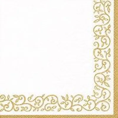 Obrázek produktu pro Ubrousky 24 x 24 cm – Romantický vzor, zlatá a bílá