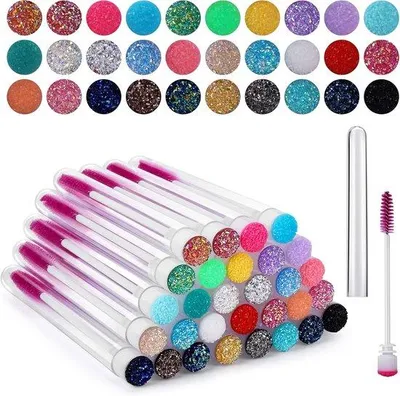 Produktbild von Famanu Wimperbürsten mit Aufbewahrungsköcher, kristallfarbenes Handgriff, 30 Stück, tragbar für unterwegs