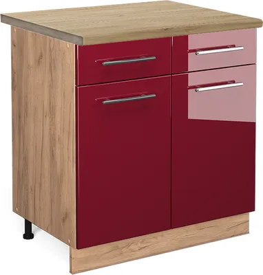 Zdjęcie produktu dla Szafka dolna do kuchni Vicco Fame-Line Bordowa Czerwień wysoki połysk 80 cm , BP Dąb, Model 45996