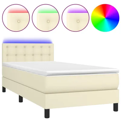 Produktbild von vidaXL Boxspringbett mit Matratze & LED Creme 90x200 cm Kunstleder