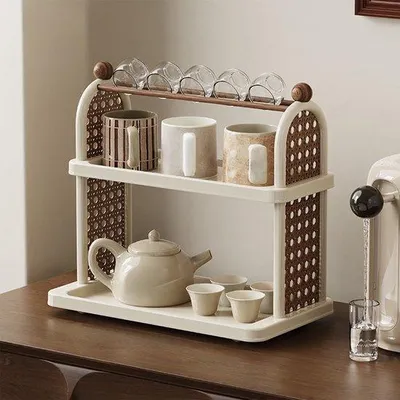 Produktbild von Keukenkoffer mit drei Schichten, geeignet für Kaffee und Gewürze, Kaffeebecherhalter, geeignet für die Küche und Schreibtisch, weiß