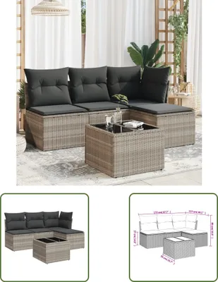 Produktbild von The Living Store 5-tlg. Garten-Sofagarnitur mit Kissen Hellgrau Poly Rattan