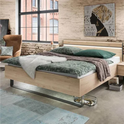 Produktbild von WIEMANN Bettgestell Brüssel Metallkufe LED Steineiche Nachbildung 180x200