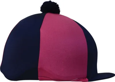 Produktbild von Hy Elasthan-Reithelmüberzug mit Bommel, seidig glänzend, zweifarbig BZ507 (Einheitsgröße) (Marineblau/Pink)