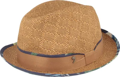 Alfonso d'Este Pork Pie Stoffhut mit Blumenmuster in Stroh-Optik in braun