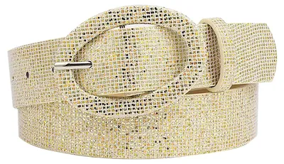 Zdjęcie produktu dla Pasek damski CCAIPU - 106X3,5CM, zdobiony kryształkami i z regulowaną klamrą (złoty)