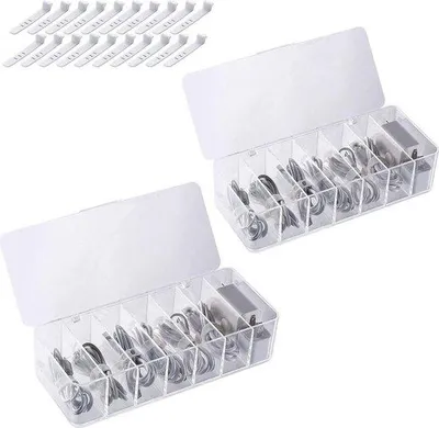 Productafbeelding van Kabel- en opladerbox - 2 stuks met 14 vakken en 20 kabelhouders - Organizer voor kabels en opladers - Kabel- en opladeropslag voor het kantoor
