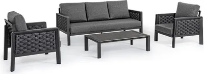 Produktbild von Casa Padrino Luxus Gartenmöbel Set Anthrazit - 1 Gartensofa & 2 Gartensessel & 1 Gartentisch - Moderne Luxus Garten & Terrassen Möbel - Luxus Qualität