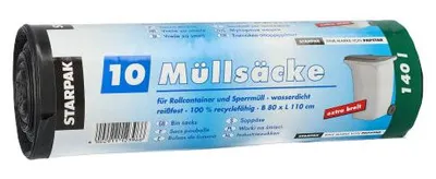 Produktbild von Müllsäcke, LDPE 140 l 110 cm x 80 cm schwarz 40 my