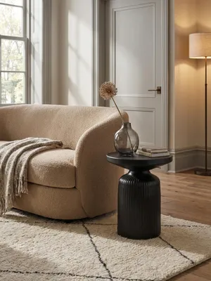 Produktbild von Beistelltisch 40x40x50 cm Metall Schwarz Anstelltisch Rund, Hammerschlag Wohnzimmertisch Wellen-Muster, Sofatisch Aluminium Lamellen-Optik, Kleiner Tisch Wohnzimmer Modern