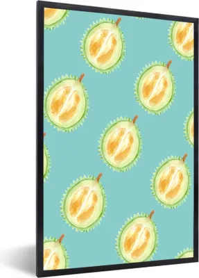 Produktbild von MuchoWow® Gerahmtes Poster Zitrusfrüchte - Früchte - Muster - Blau 40x60 cm - Poster mit Schwarzem Bilderrahmen Wandposter Rahmen Foto Bilder - Papierdruck - Wandbilder