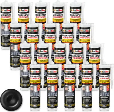 Produktbild von Isolbau Kamin & Ofen Dichtstoff - 20 x 300 ml, Feuerbeständige Dichtmasse bis 1500 °C - Für Reparatur & Füllung von Rissen in Kaminen & Öfen - Schwarz