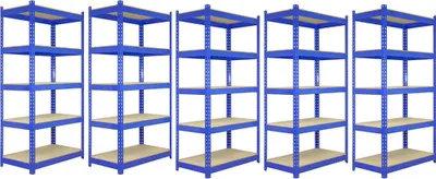 Image de Rayonnage Monster Racking 5 x Q-Rax : rayonnage haute performance, rayonnage pour charges lourdes, rayonnage de cave, rayonnage d'entrepôt, rayonnage de garage, rayonnage en acier, rayonnage industriel, rayonnage d'atelier, rayonnage métallique, 100 % sans vis, 90 cm + marteau en caoutchouc offert
